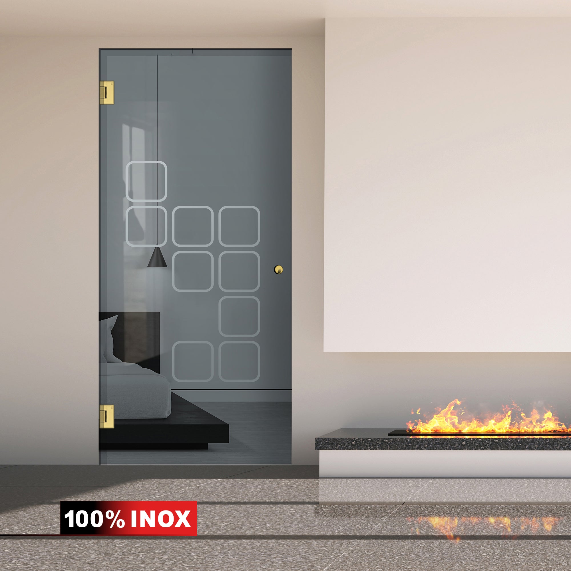 Hinged glass door gold, #Grey