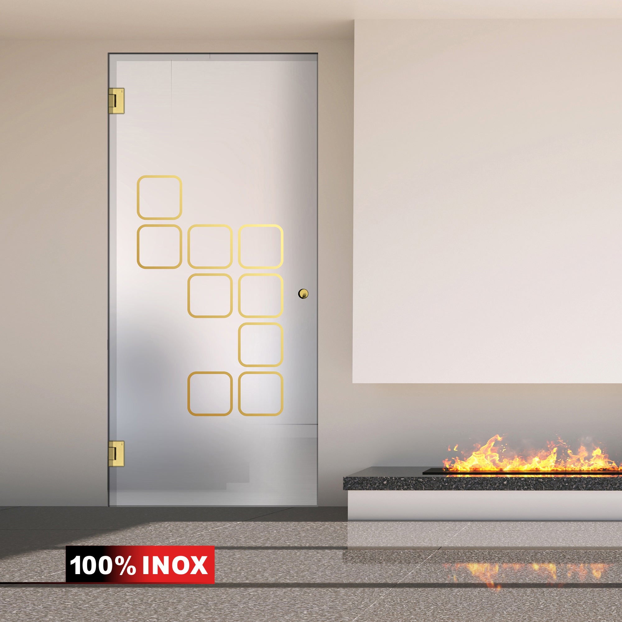 Hinged glass door gold, #Satiné
