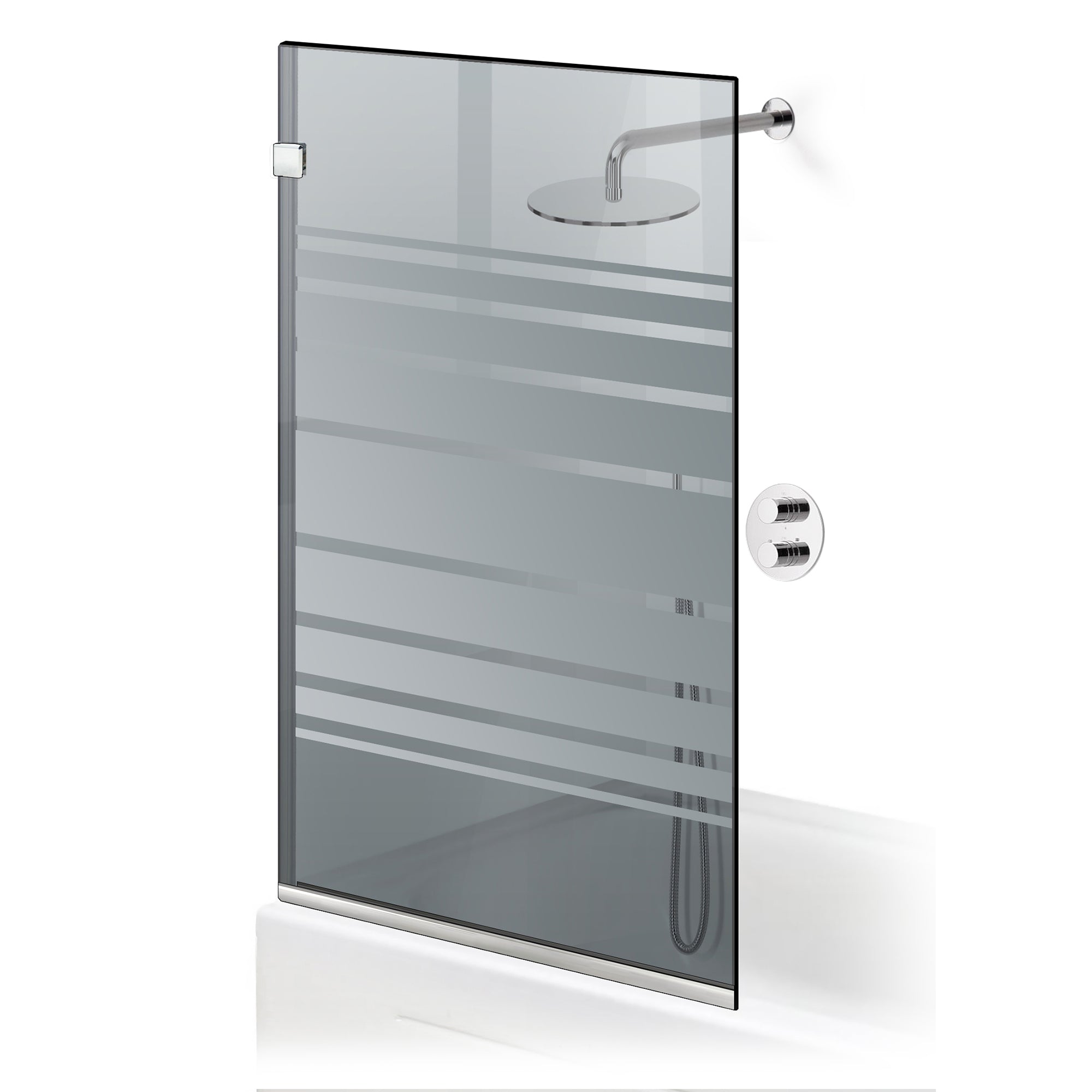 Paravento per vasca Ravana ® Elegance Acciaio Inox, modello Multiline incolore, ferramenta completamente in acciaio inox, vetro grigio, temperato